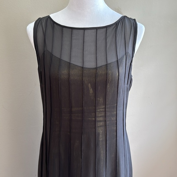 Rickie Freeman Tori Jon 100% Silk Gray Dress with Gold Metallic Silk Linen Sz 10 - Picture 4 of 12